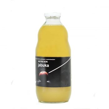 Staklena boca od 1l u kojem se nalazi prirodni sok od jabuke.