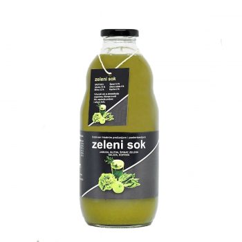 Sok za detoksikaciju - Staklena boca od 1l u kojem se nalazi sok od jabuke i povrća zelene boje tzv. Zeleni sok